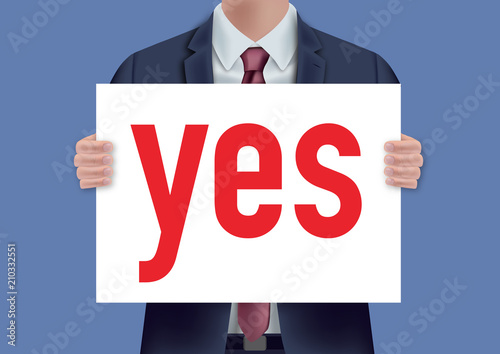 oui - pancarte - présentation - accepter - accord - concept - homme - voter - choisir - union