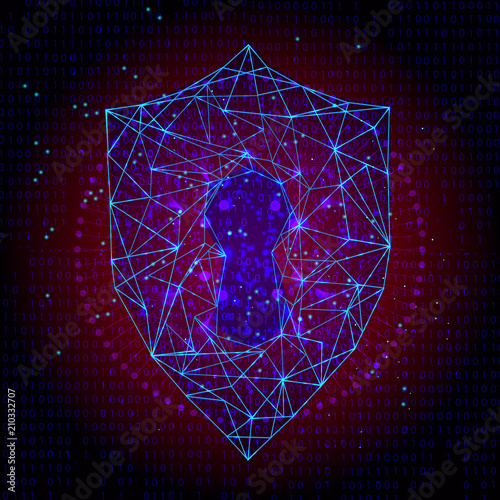 Malware Ransomware virus encrypted files and show key lock with world map on binary code and gear background. Vector illustration cybercrime and cyber security. Low poly wireframe style. Vector