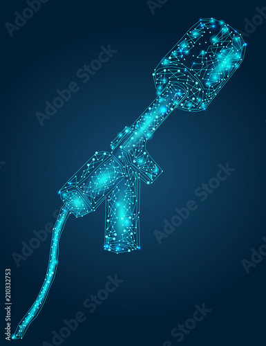 Abstract image of a microphone in the form of a starry sky or space, consisting of points, lines, and shapes in the form of planets, stars and the universe. business wireframe concept. Low poly vector