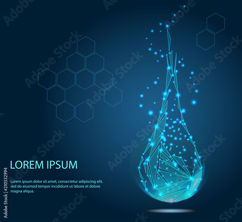 drop. Collagen particle serum. Collagen serum beauty illustration. Skin care cosmetic design - stock vector. Drawn low poly vector illustration, polygonal concept