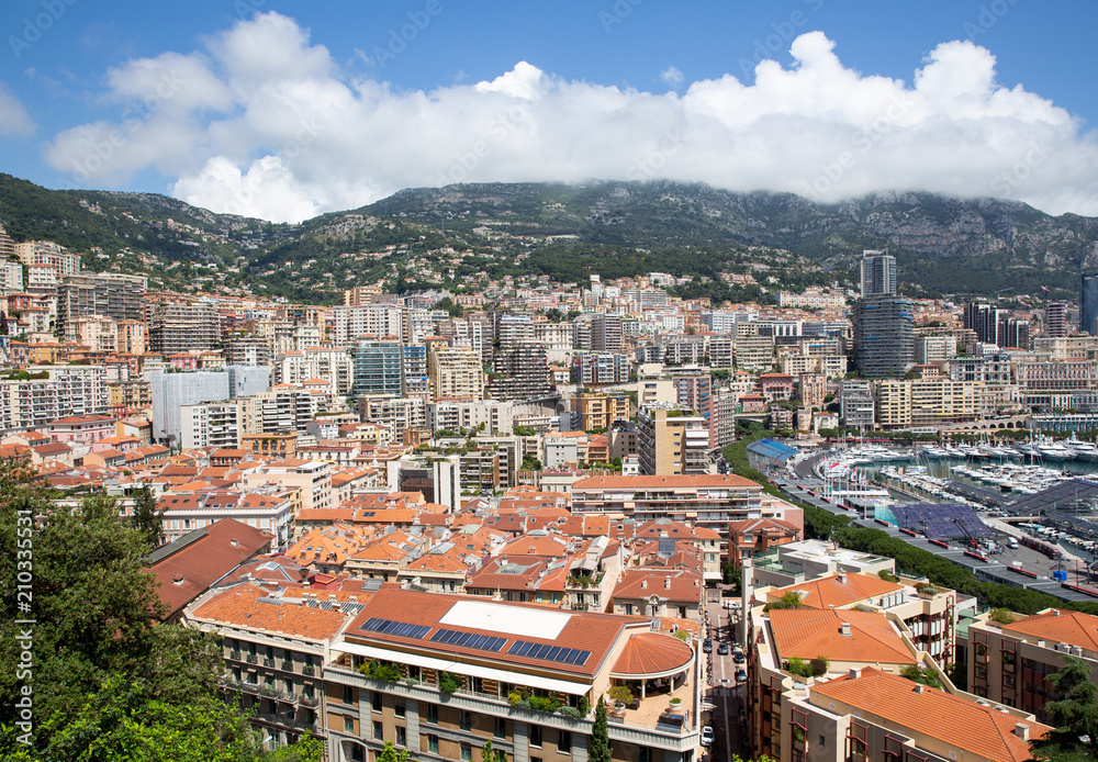 Monte-Carlo, Beautiful View of Buildings, Luxury Yachts and Boats in harbor of Monaco