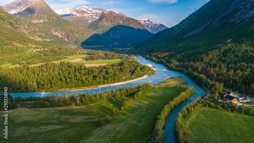 Jostedal valley. The valley of Jostedalen offers spectacular scenery, mainly shaped by glacial erosion. Norway. photo