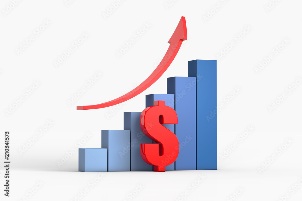 chart and arrow with USA dollar ,business concept chart and arrow with USA dollar ,business concept
