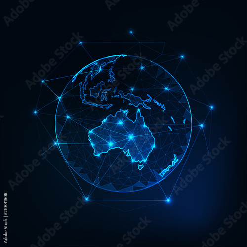 Australia map continent outline on planet Earth view from space abstract background.