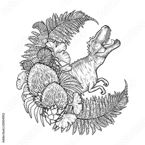 Graphic wreath with dinosaur