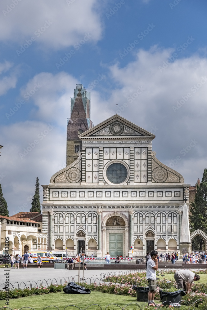 Marble facade of the Church of Santa Maria Novella, one of the most important works of the Florentine Renaissance built between the fourteenth and fifteenth centuries