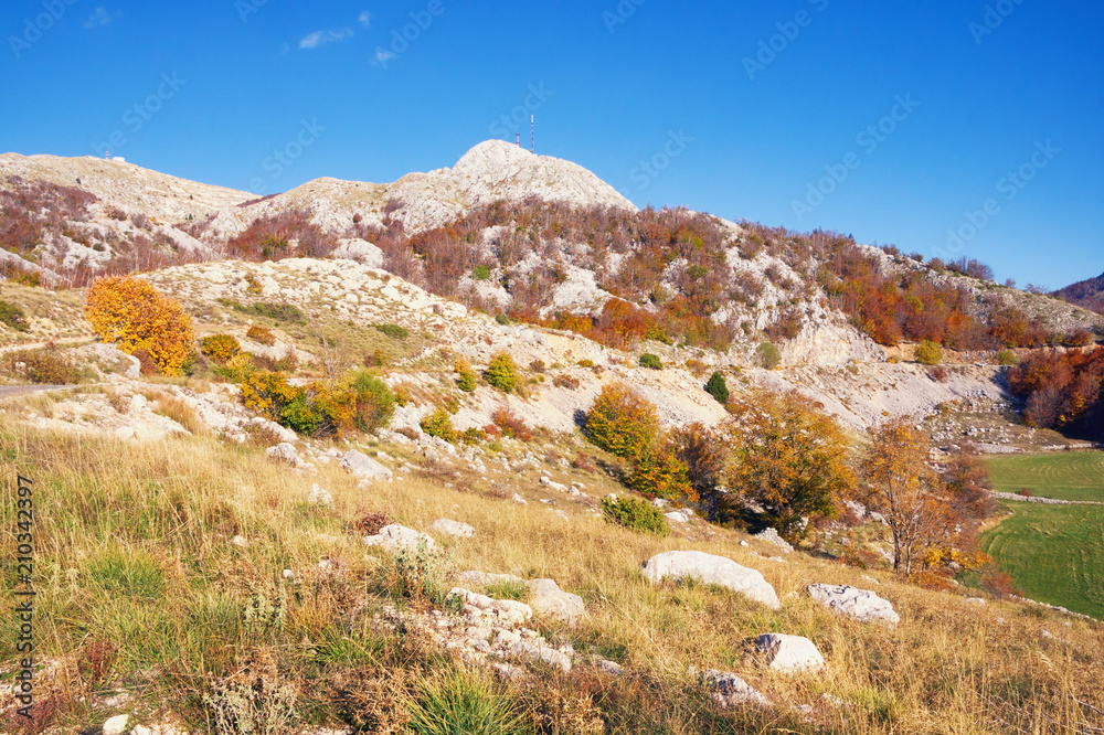 Beautiful autumn mountain landscape. Montenegro, view of Lovcen National Park with Stirovnik peak