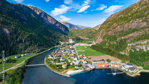 Aerial photo of Modalen village. Hordaland, Norway. photo