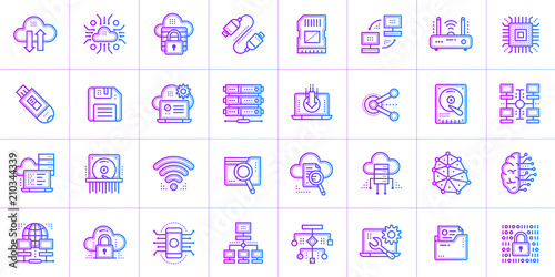 Gradient outline icons set of Cloud computing and internet technology. Suitable for infographics, websites, print media and interfaces