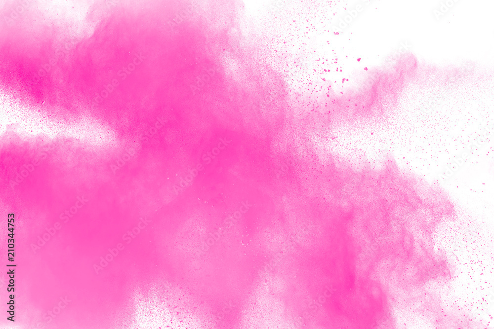 abstract pink powder explosion on white background. Freeze motion of pink dust splattered. abstract pink powder explosion on white background. Freeze motion of pink dust splattered.