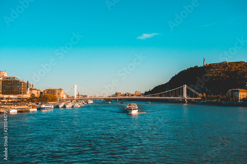 holiday scene of danube river at budapest in the summer