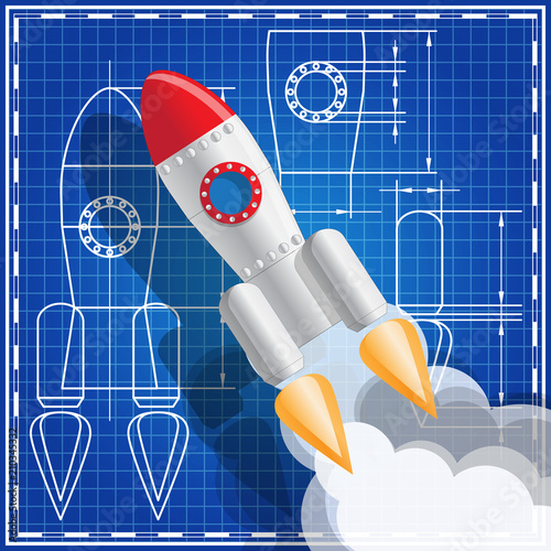 A rocket on the background of the drawing. Vector illustration.