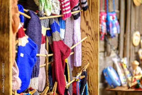Socks for sale at street marketplace in village