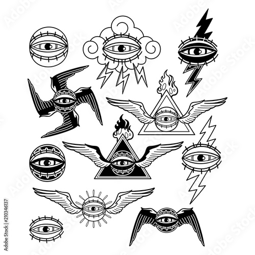 Graphic collection of all-seeing eyes