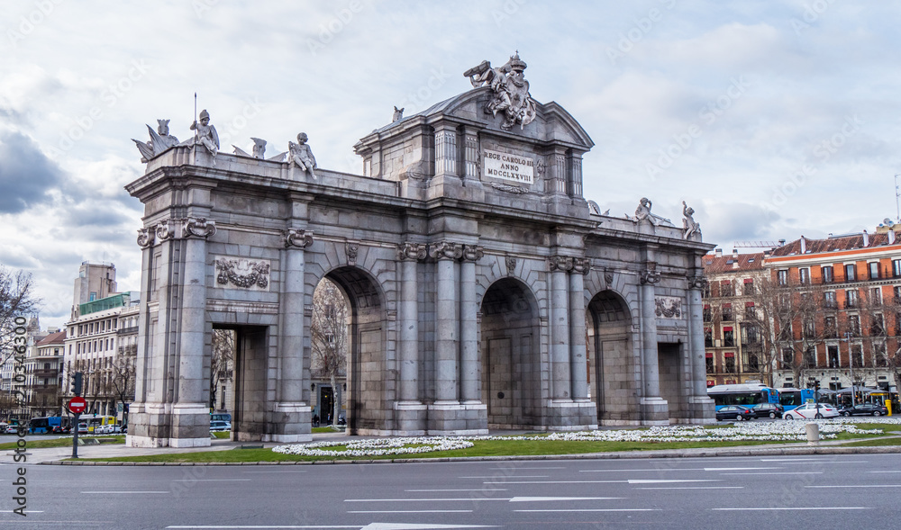 Alcala Gate in Madrid called Puerta de Alcalá near Retiro Recreation Park