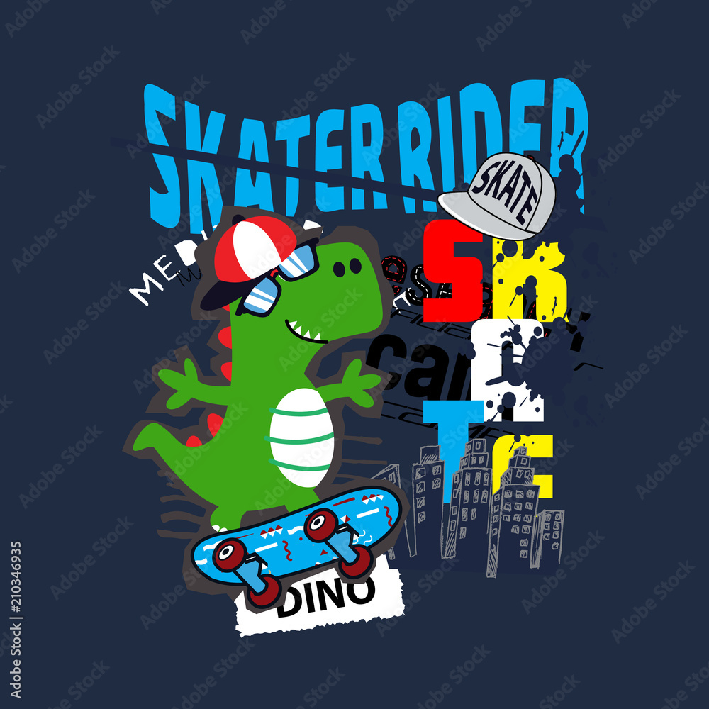  dino skater rider for t shirt printing,vector illustration