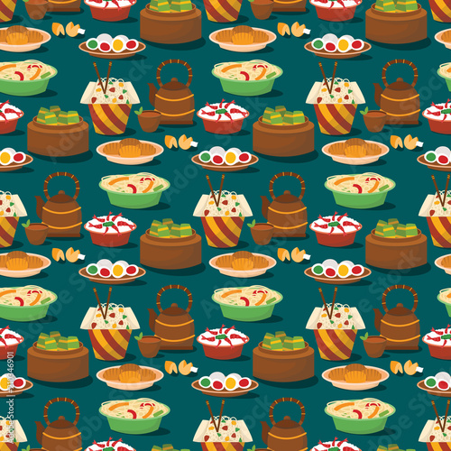 Chinese cuisine tradition food dish delicious asia dinner meal china lunch cooked seamless pattern background vector illustration