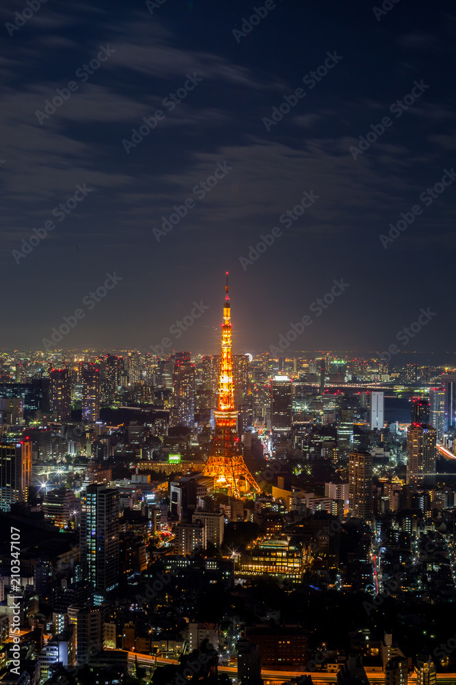 Night view of Tokyo tower in cityscape at japan