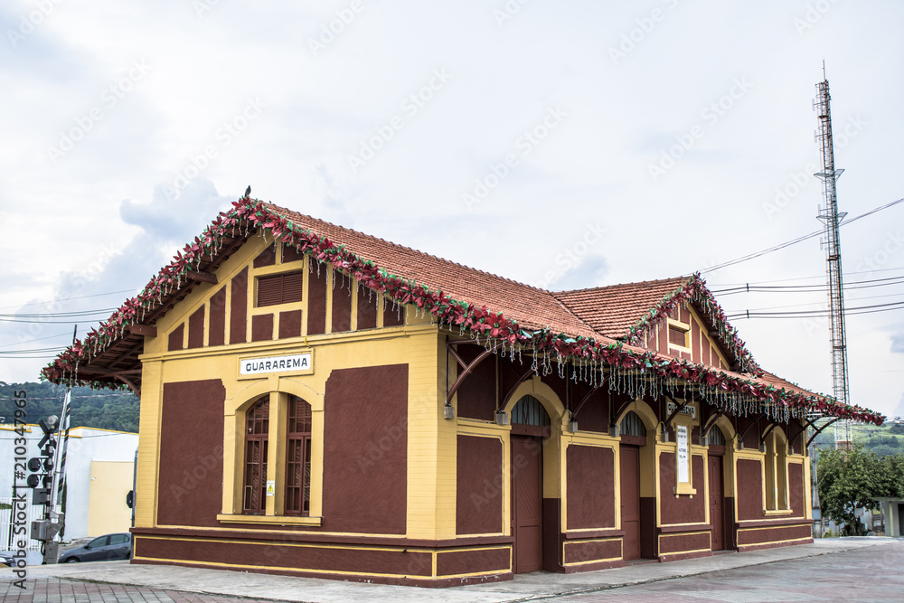 Guararema, SP, Brazil, December 20, 2017. Guararema Railway Station, inaugurated in 1927, typical of the railroads of southeastern Brazil, in Guararema city.