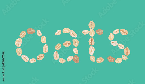 Word OATS made of oat flakes, isolated. Healthy natural breakfast. Vector hand drawn illustration.