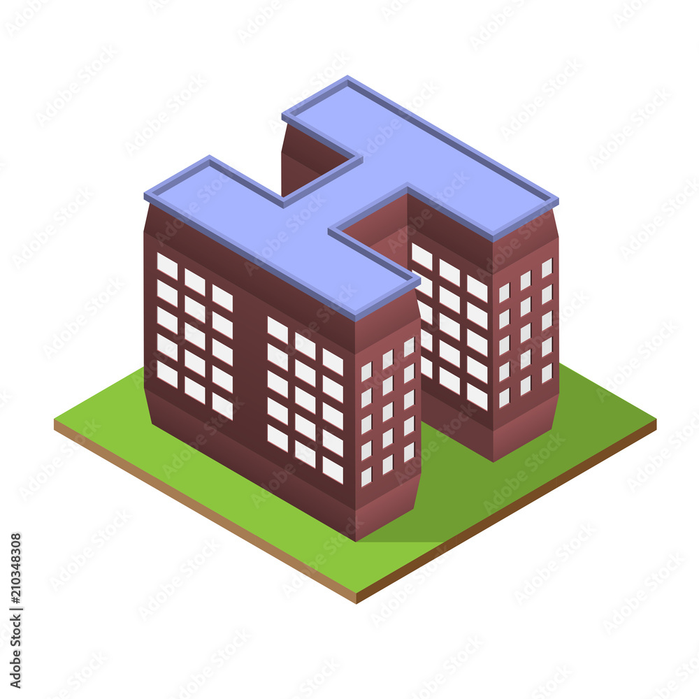 Isometric building letter H form Isometric building letter H form