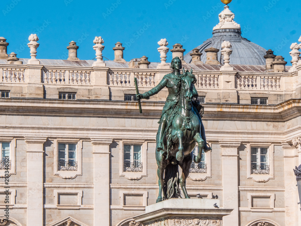 Felipe IV monument at Orient Square in Madrid