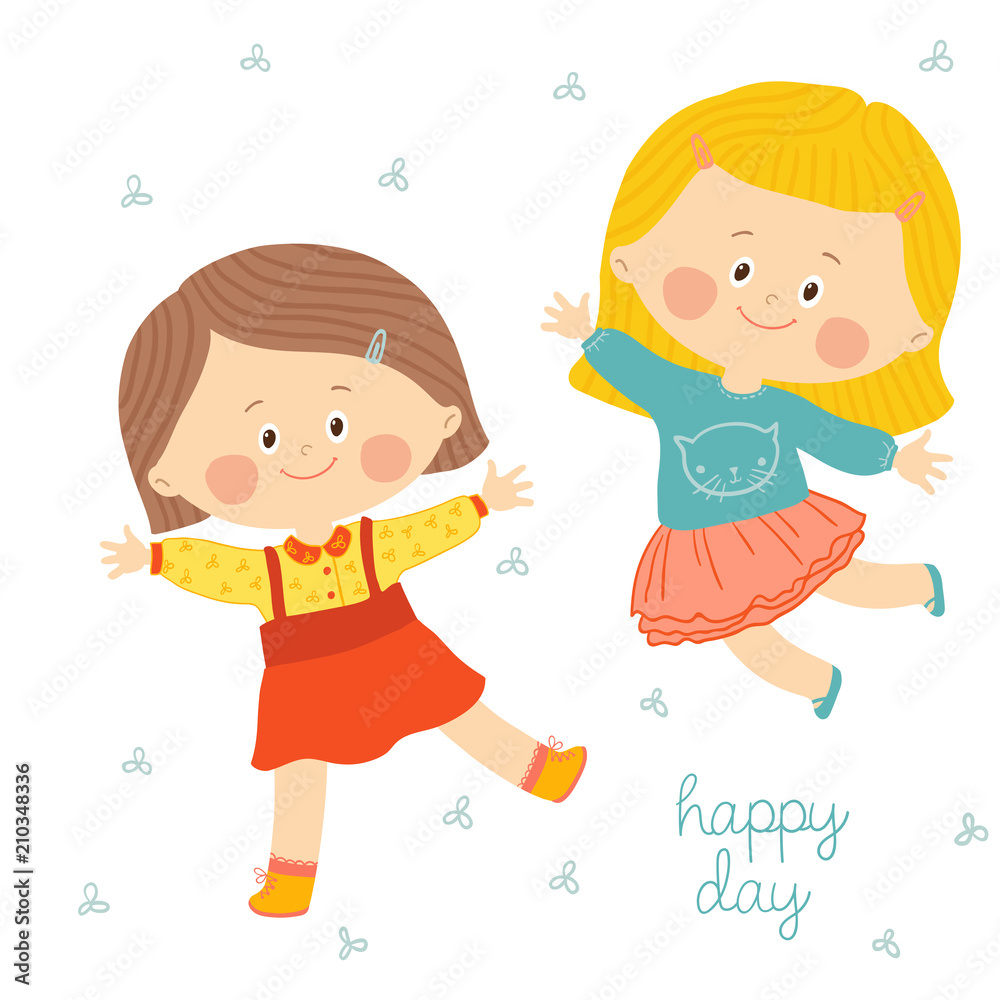 Children with smiling faces are playing, jumping and dancing. Children with smiling faces are playing, jumping and dancing.
