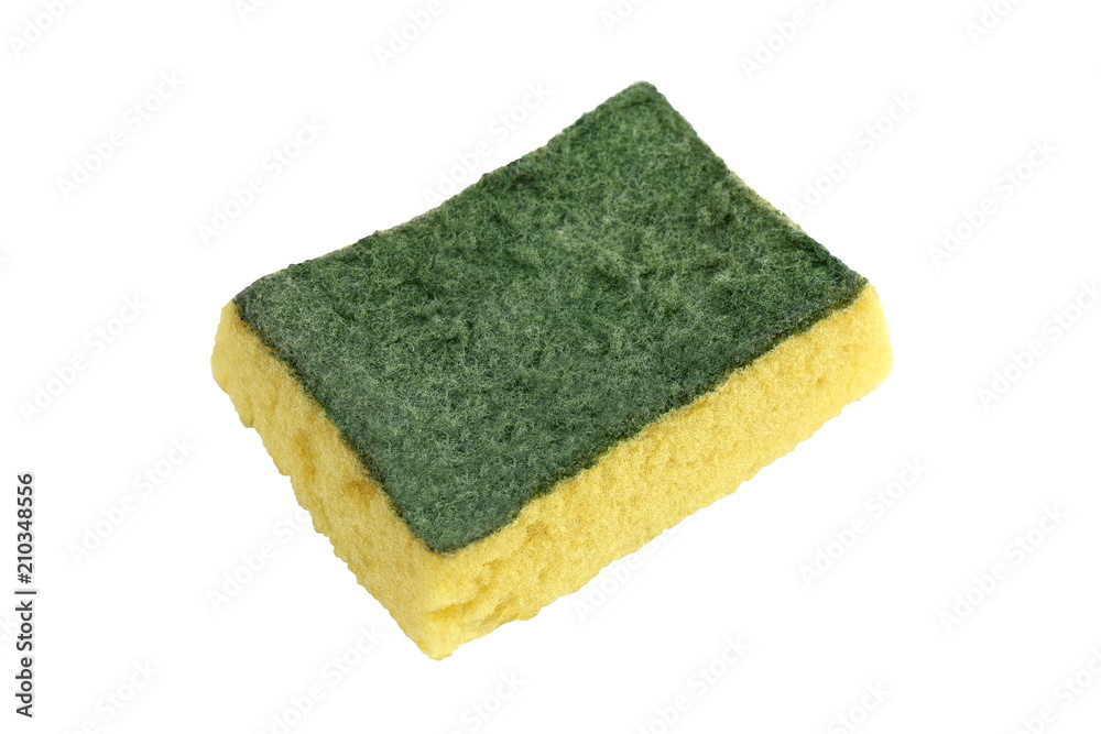 Sponge, Old Sponge Wash, Dish washing sponge, Fiber Absorbent Yellow Sponges  cleaning Isolated on white background Stock Photo
