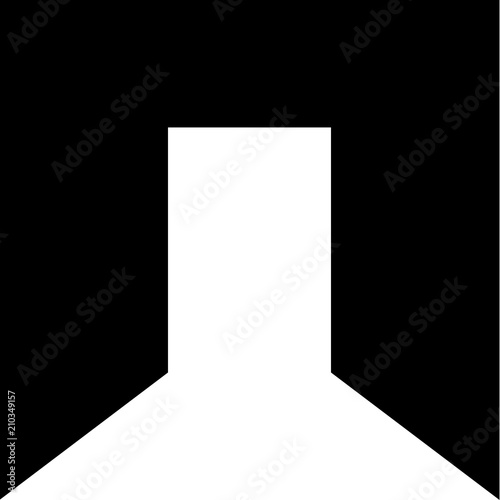 Open door in a dark room with light going through it. Vector illustration