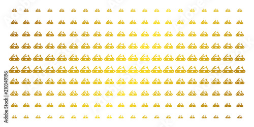 Universal army knife icon gold halftone pattern. Vector universal army knife symbols are organized into halftone matrix with inclined golden gradient. Designed for backgrounds, covers,