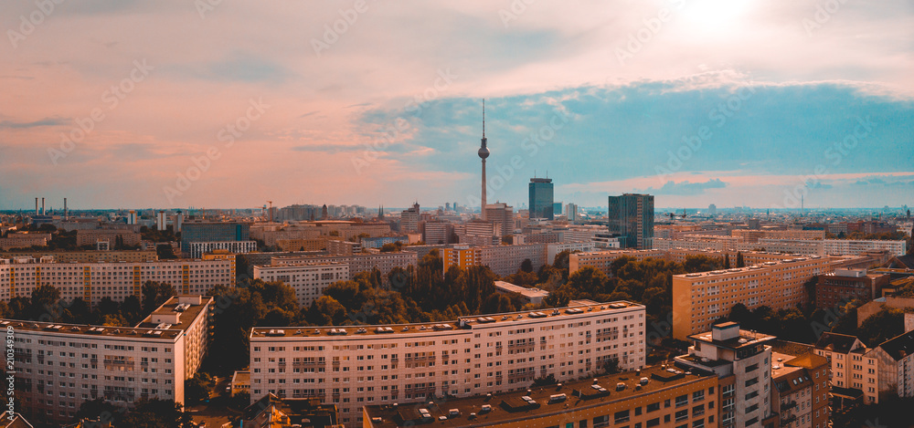 typical berlin overview in vintage colors - obrazy, fototapety, plakaty 