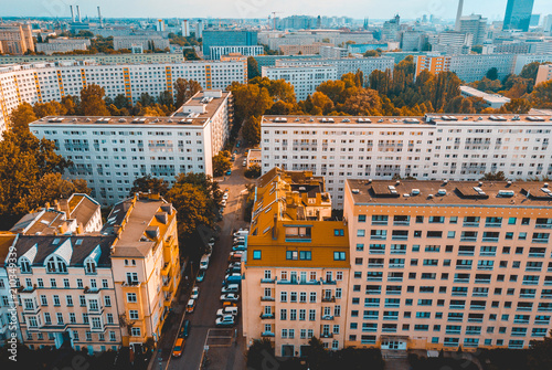 Photography typical apartment houses at berlin, friedrichshain - taken by a drone