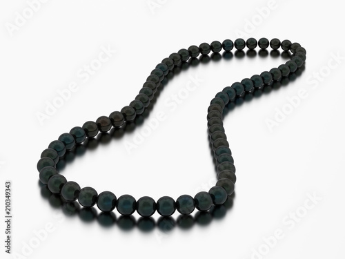 3D illustration black pearl necklace beads