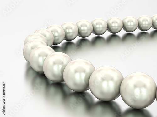3D illustration close up white pearl necklace beads
