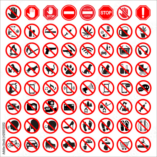 set of prohibition signs on white background photo