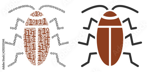 Cockroach collage icon of one and zero digits in various sizes. Vector digit symbols are composed into cockroach mosaic design concept. photo