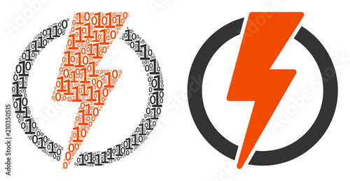 Electricity composition icon of zero and null digits in random sizes. Vector digital symbols are formed into electricity composition design concept.