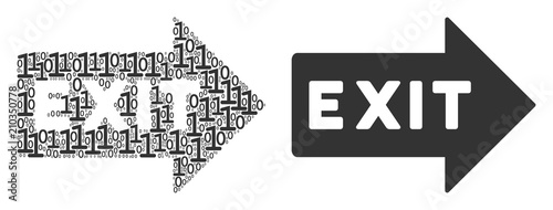 Exit arrow composition icon of zero and null digits in randomized sizes. Vector digital symbols are composed into exit arrow illustration design concept.