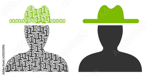 Farmer collage icon of one and zero digits in different sizes. Vector digital symbols are composed into farmer composition design concept.