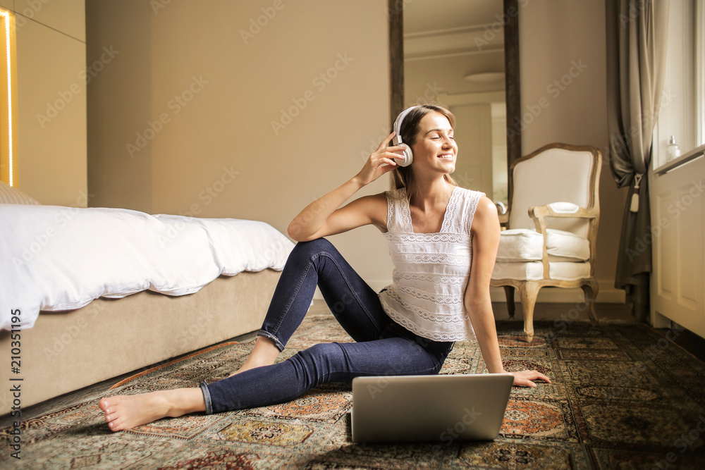 Fototapeta premium Listening to good music