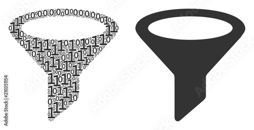 Filter mosaic icon of zero and one symbols in random sizes. Vector digital symbols are scattered into filter composition design concept.