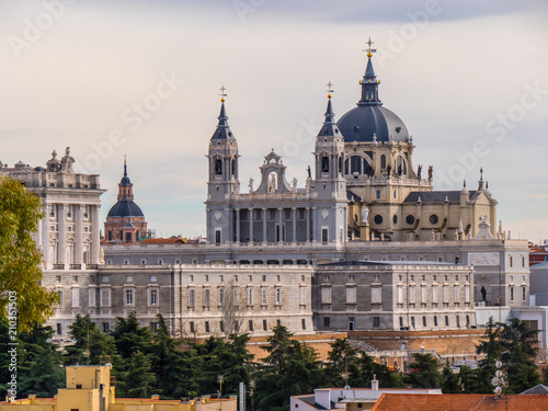 Distant view over Royal Palace in Madrid - the famous Palacio Real