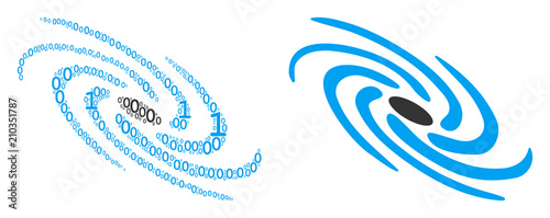 Galaxy composition icon of one and zero digits in different sizes. Vector digits are united into galaxy illustration design concept.