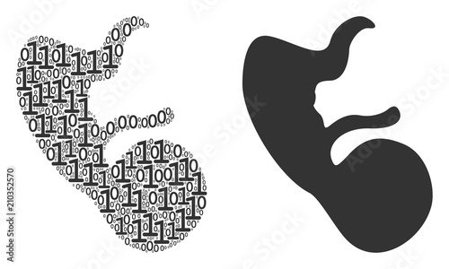 Human embryo composition icon of zero and null digits in randomized sizes. Vector digital symbols are united into human embryo composition design concept.
