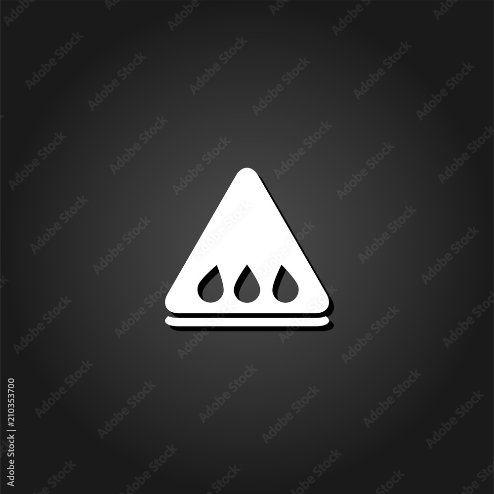 Fototapeta premium Watermelon slice icon flat. Simple White pictogram on black background with shadow. Vector illustration symbol