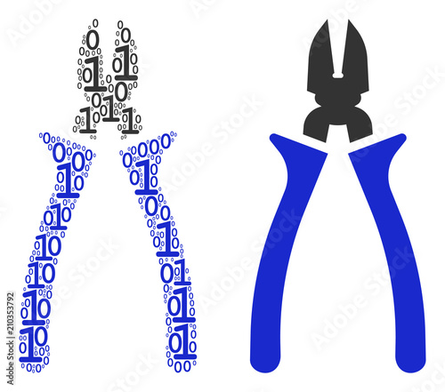 Nippers composition icon of binary digits in various sizes. Vector digits are composed into nippers composition design concept.