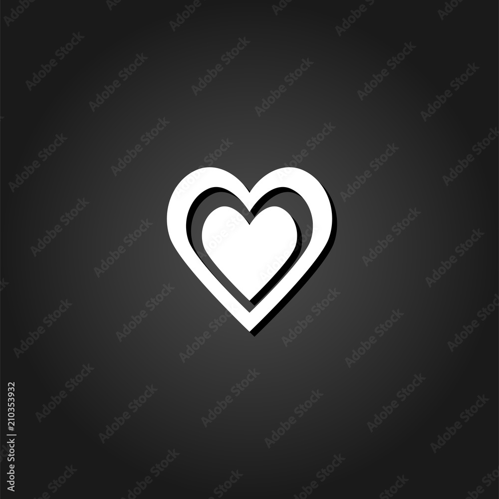 Heart in heart icon flat. Simple White pictogram on black background with shadow. Vector illustration symbol Heart in heart icon flat. Simple White pictogram on black background with shadow. Vector illustration symbol
