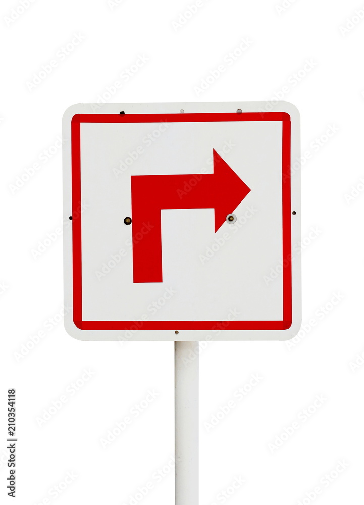 red arrow sign on traffic panel isolated white, Sign on traffic red arrow sign on traffic panel isolated white, Sign on traffic