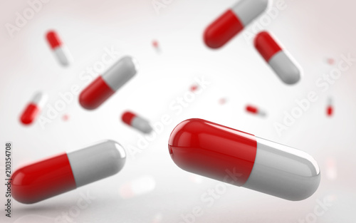 3d rendering red and white capsule Medical background.