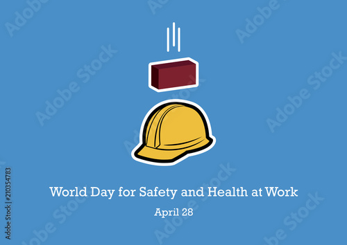 World Day for Safety and Health at Work vector. Accident at work illustration. Yellow work helmet. Safety of work poster. Important day